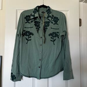 NWT Double D Ranch blue embroidered button down long sleeve shirt sz XL